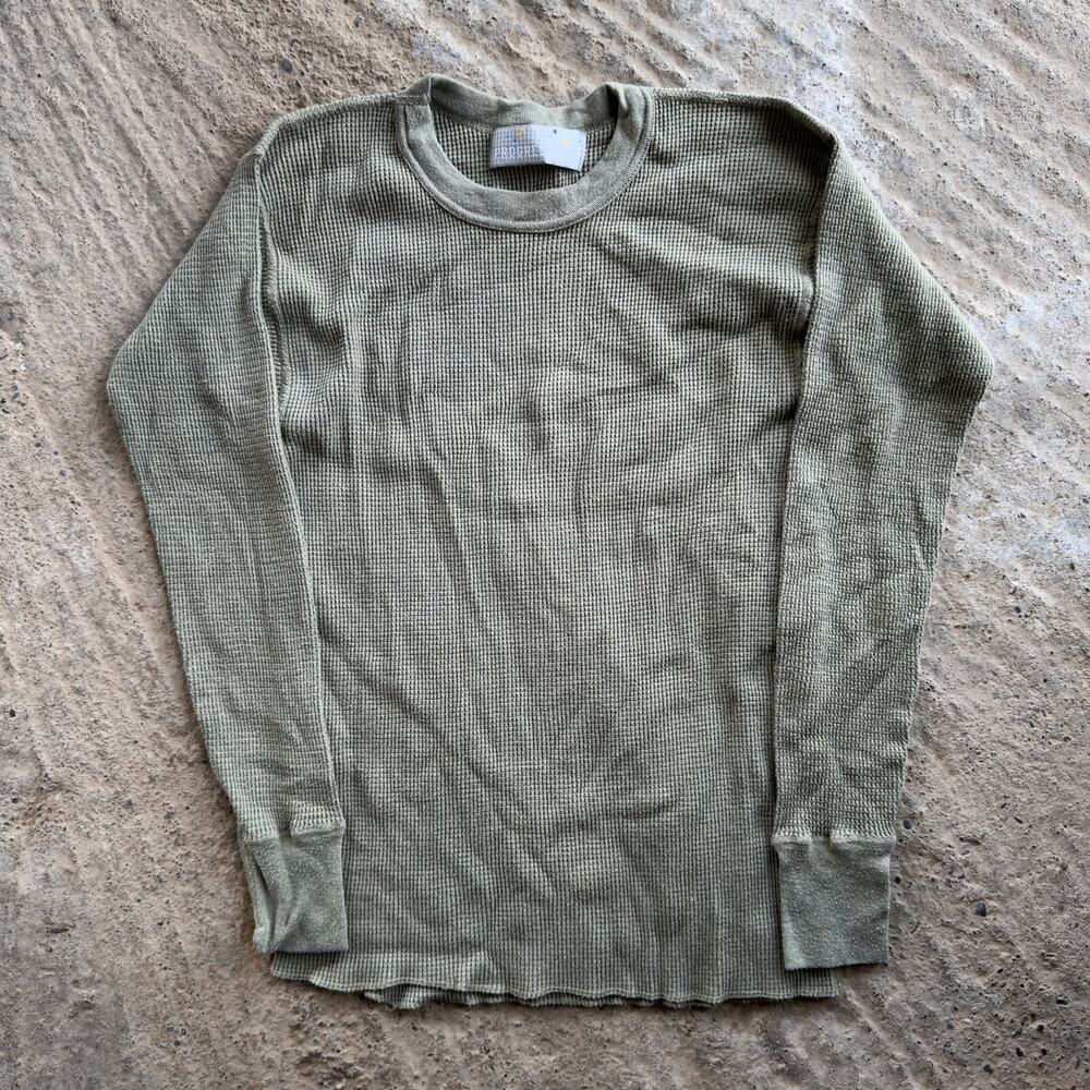 VINTAGE PROGRESSIONS THERMAL LONG SLEEVE SHIRT OLIVE GREEN WAFFLE KNIT FITS M